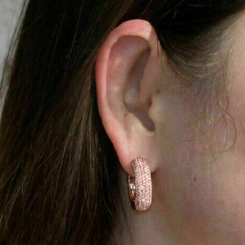 Серьги-кольца Huitan Luxury Rose Gold Color для женщин с микро-паве Cz, великолепные женские аксессуары для помолвки и вечеринки в подарок