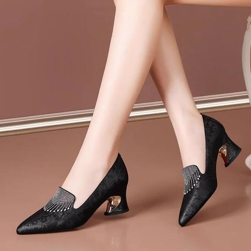 Fashion Female Fashion Sweet Black Real Leather Spring & Autumn High Heel Shoes Women Beige Office & Party Pumps Sapatos Femininas E458