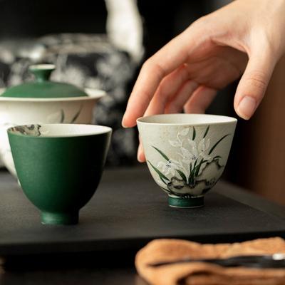 Антикварная расписанная вручную керамическая чайная чашка с орхидеей, чайный набор для кунг-фу, бытовая чайная чашка, одинарная чайная чашка
