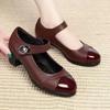 Zapatos De Mujer женские симпатичные удобные черные лакированные туфли с пряжкой на ремешке, женские туфли на каблуке с крутым винно-красным каблуком