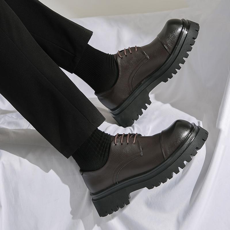 Men Oxfords Black Dress Derbys Platform Elevator Shoes Formal Business Shoes Height Increase Black Thick Sole Leather Shoes