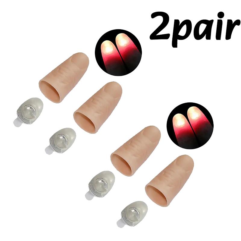 1/1/1pair Thumb Tip Finger Fake Magic Trick Funny Flashing Fingers Funny Prank Party Magician Accessories LED Glow Festival Gift