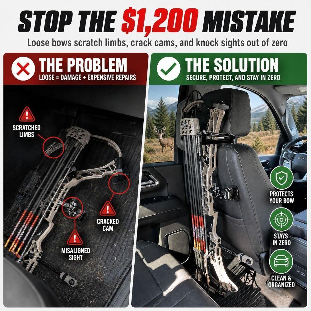 2PCS Heavy Duty Headrest Bow Holder Twist-On Truck Bow Hanger Headrest Bow Rack Hunting Trips