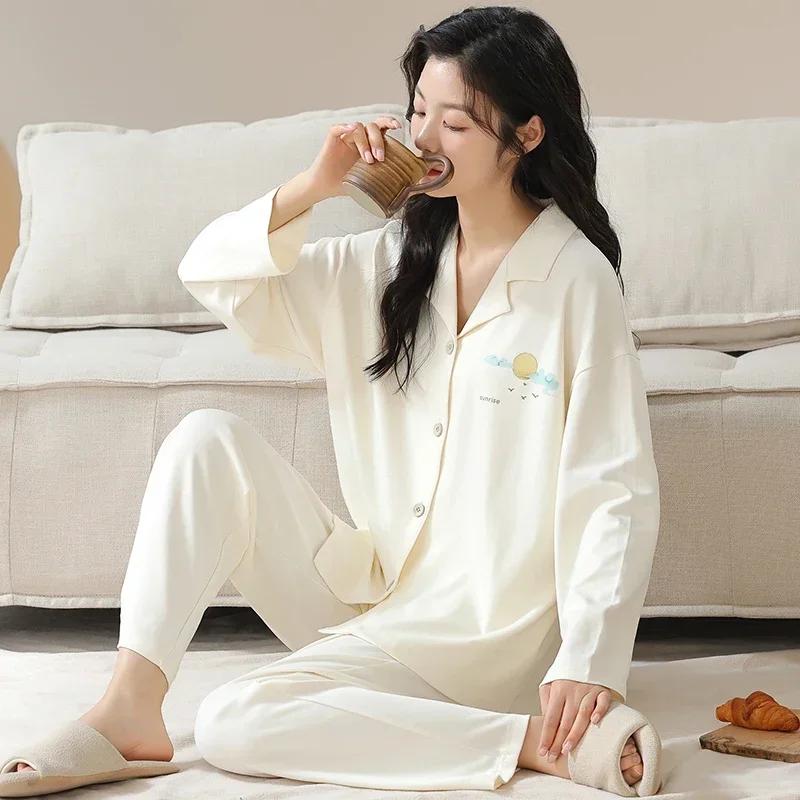 Осенне-зимняя хлопковая пижама для женщин, с длинными рукавами, женская одежда для сна, кардиган, пижамы с V-образным вырезом, японская женская домашняя одежда
