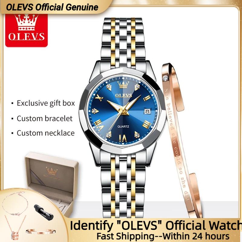 OLEVS 9931 Quartz Women Watch Original Stainless Steel Dual Calendar Luxury Top Brand Waterproof Ladies Watches Jewelry Set
