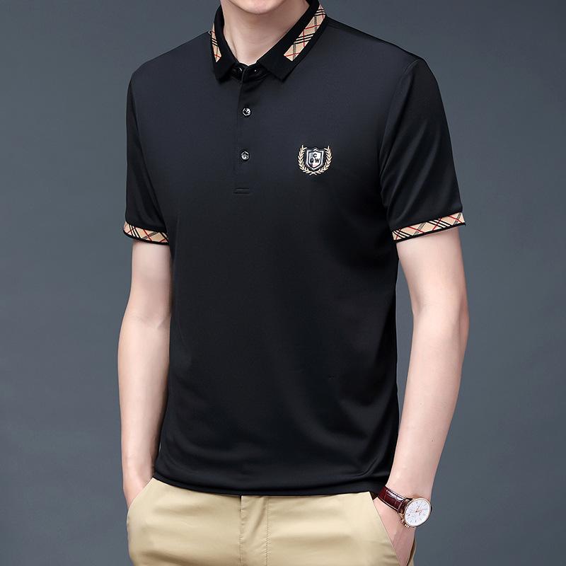 Вышитая мужская футболка свободного покроя с короткими рукавами и лацканами, повседневная дышащая рубашка-поло, пригодная для машинной стирки