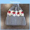 Simple Knitted Warm Hat Cherry Embroidery Design And Plush Decoration Ball