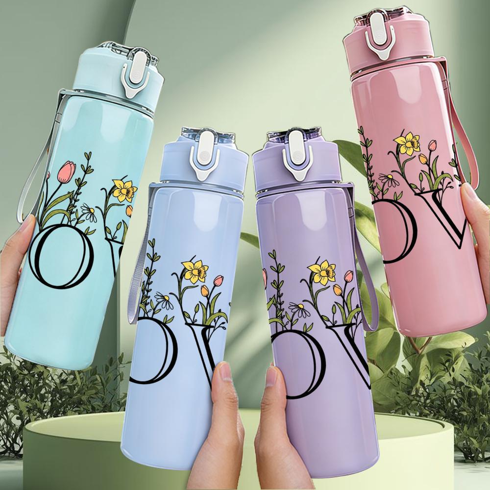 1PC Vintage Book Wildflower LOVE 750ml Color Plastic Sports Water Bottle Leakproof Flip Straw Lid Suitable for Sports Office Home Use