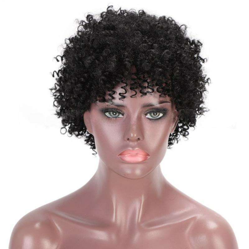 Small Curly Synthetic Hair Wigs with Bangs 6 Inches 1B Color Short Wig For Women Daily Cosplay Use