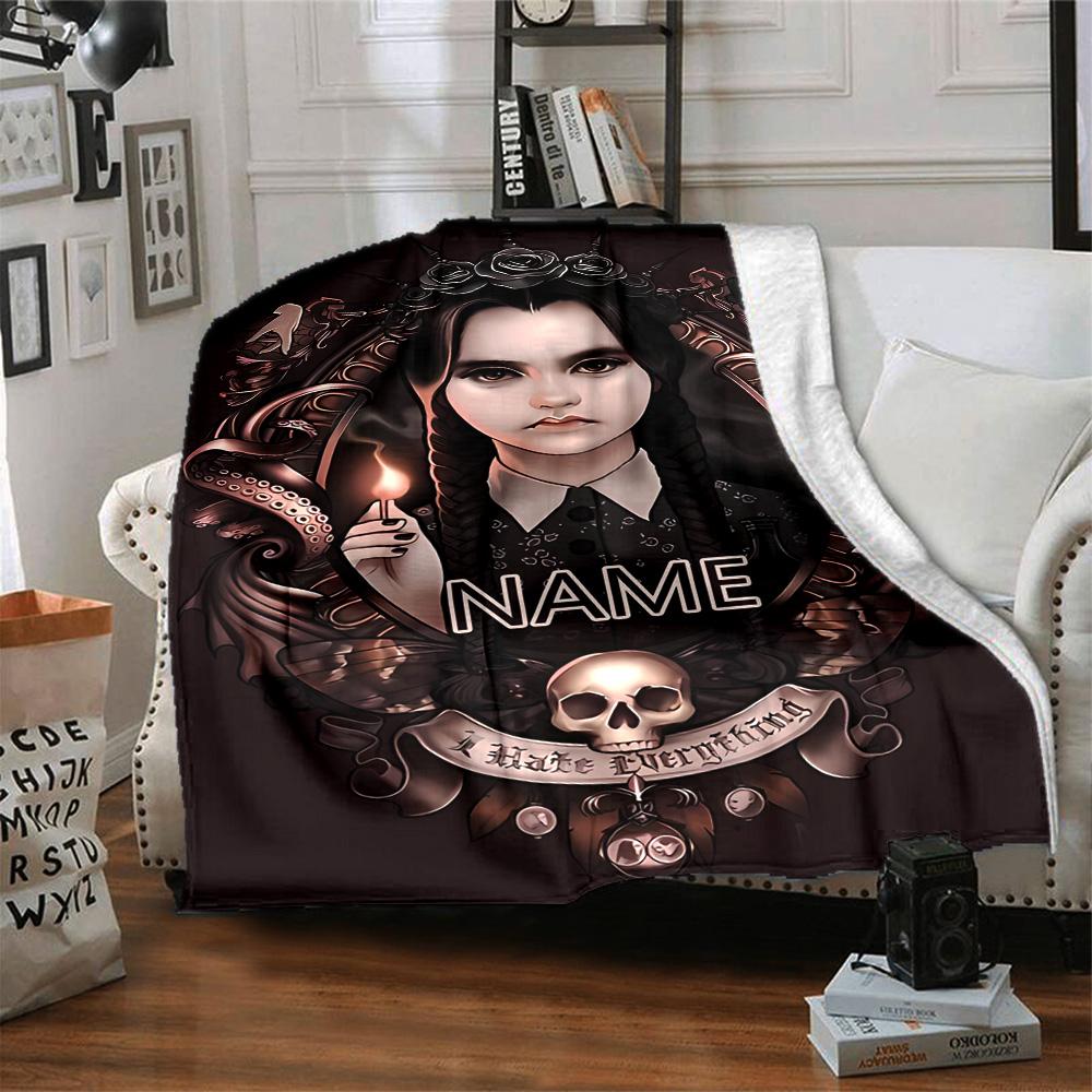 Customizable Addams Family Wednesday4 Throw Blanket – Personalized Name, All-Season Cozy Snug Blanket, Machine Washable, Personalized Blanket