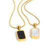 Двустороннее квадратное ожерелье-подвеска для женщин - Гипоаллергенная нержавеющая сталь с покрытием из 18-каратного золота - Модные украшения из ракушки и акрила