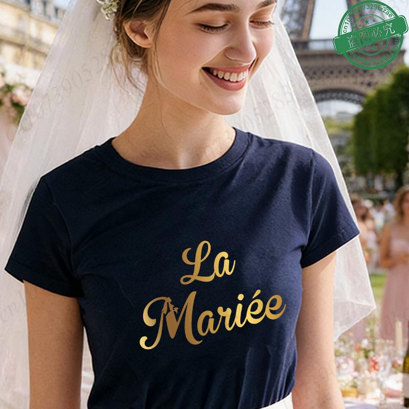 French Bachelorette EVJF Party T-Shirts Future Bride Team Gold Foil Print O Neck Short Sleeve Graphic Tees for Bridal Shower