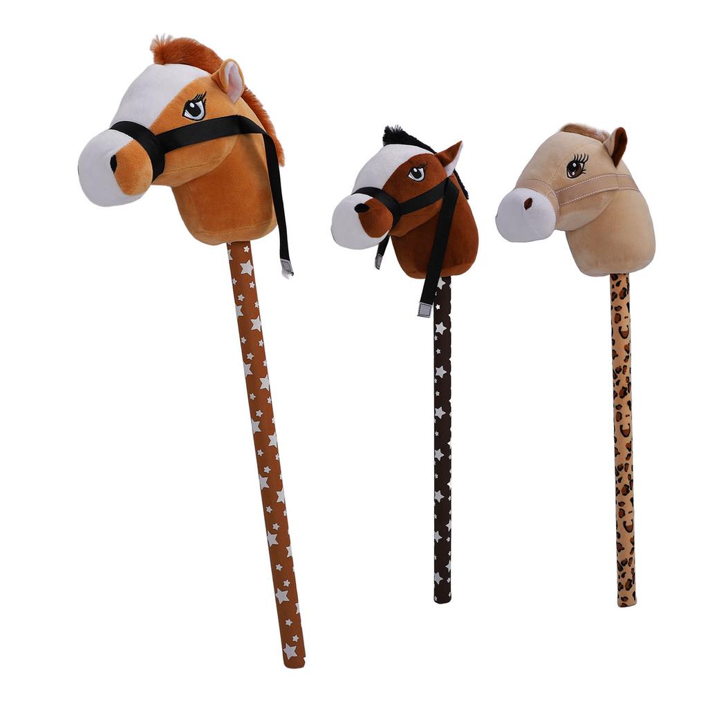 Stick Horse Plush with Neighing Galloping Sounds Pony Horseback Riding Game Stuffed Stick Horse Anim