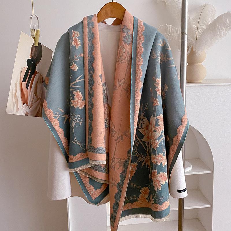 Sweet And Elegant, Literary And Artistic, Bamboo Shadow, Dark Fragrance, Light National Style Scarf, Women'S Double-Sided Double Wearing Shawl