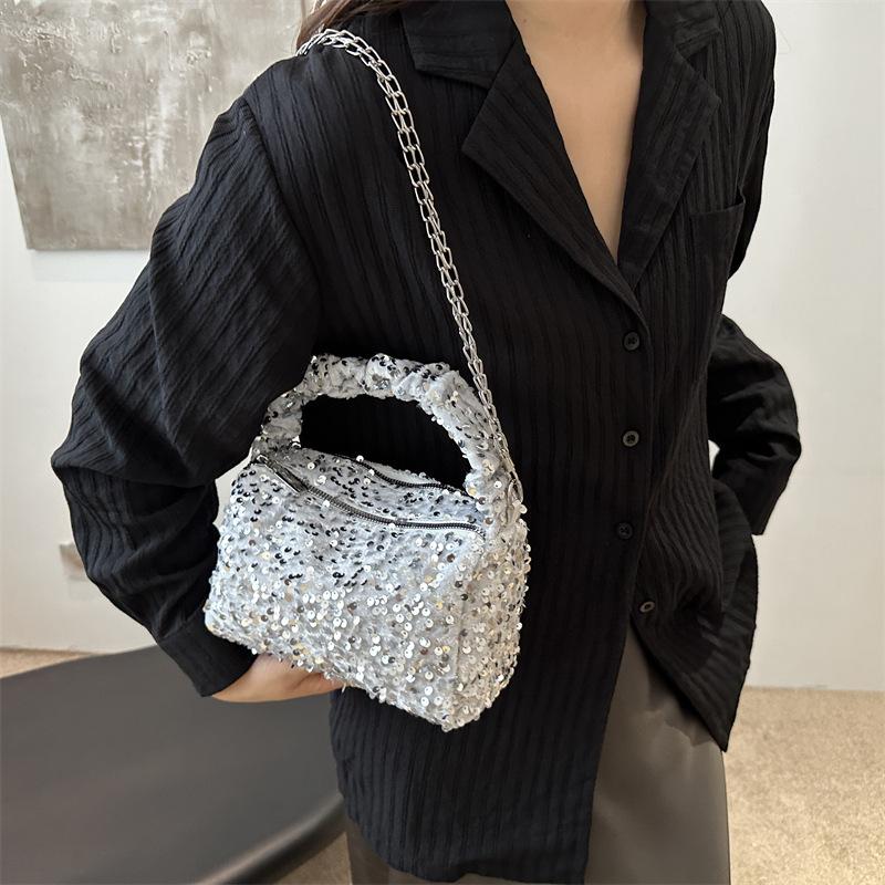 Летняя блестящая сумка кроссбоди с пайетками Простая сумка на плечо с цепочкой однотонного цвета в стиле INS Сумка под мышку Кошелек для телефона Вечерние клатчи Сумка CLE