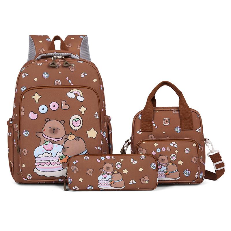 New Children's Backpack Cartoon Cute Elementary School Student Backpack Kapi Barra Capybara Backpack Three Piece Set