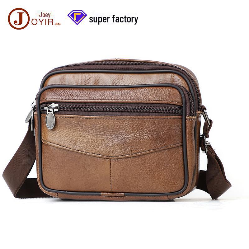 Men's Genuine Leather Messenger Bag - Casual Fashion, First Layer Cowhide, Small Shoulder Bag for Business and Travel.