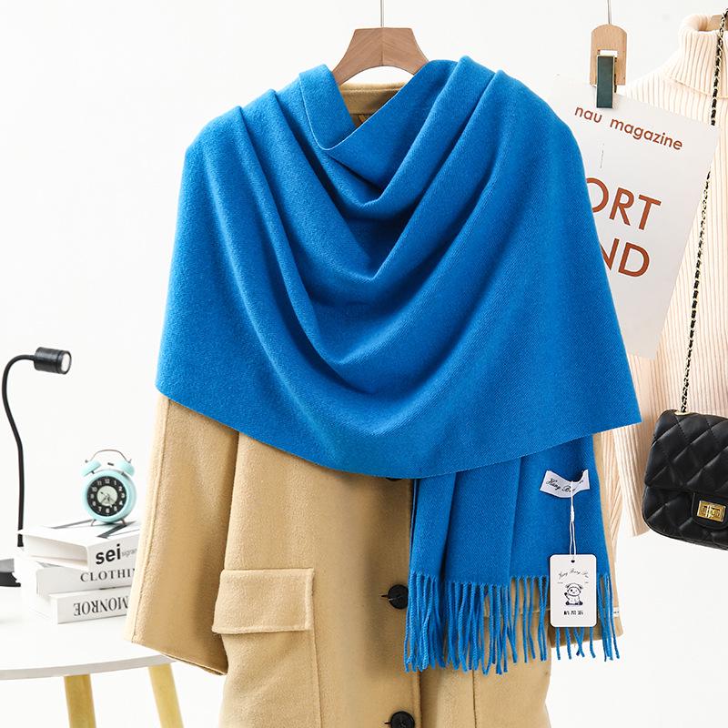Women's Warm Wool-Feel Faux Cashmere Scarf - Thick, Plain Color Shawl for Autumn/Winter