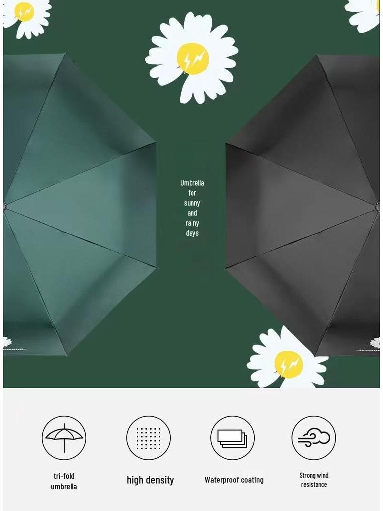 Spot Daisy Eight-Bone Folding Umbrella: Water-Repellent, Sunscreen, Dual-Use for Sun and Rain