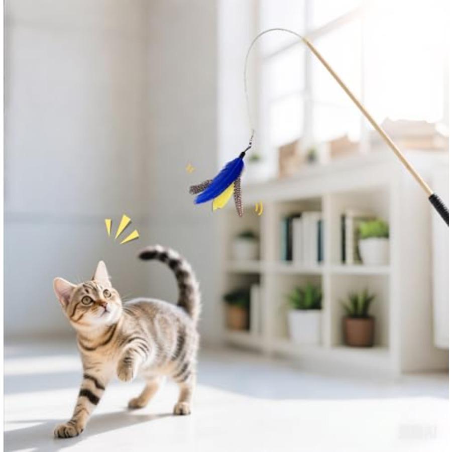 10 Pieces Cat Feather Toy Refills, Cat Wand Replacement Feathers Toys with Clip and Removable Bell, Wand Attachment Feather Toy