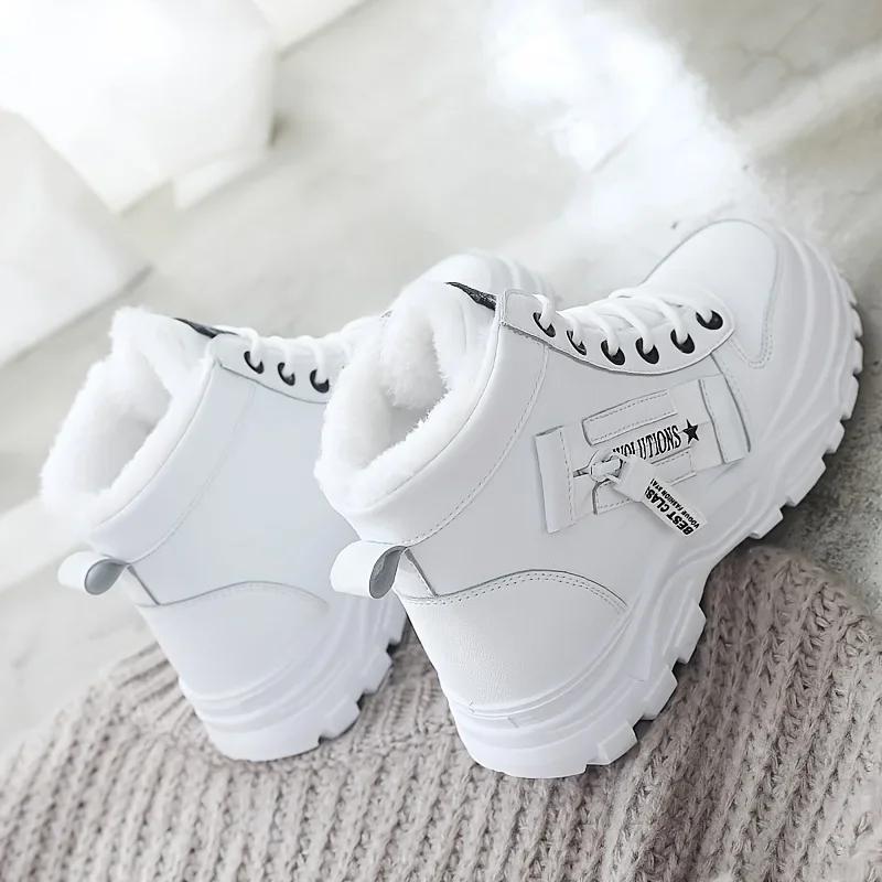 Designer Sneakers for Women Casual High Top Shoes Womens 2024 Winter Plush Lined Warm Shoes Thick Lace-up Sports Shoes Size 43