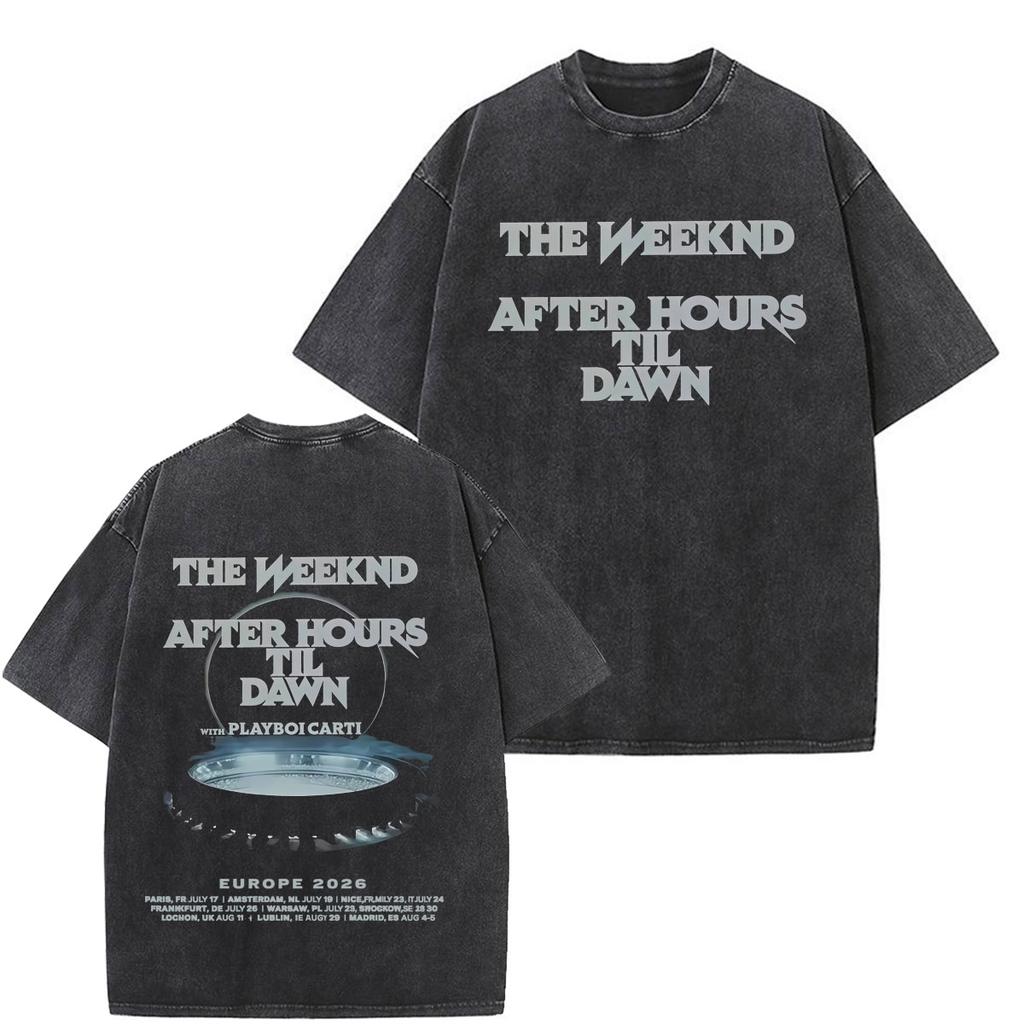 The Weeknd After Hours Til Dawn Stadium Tour 2026 Print Vintage Washed Tshirt Men Women Hiphop Fashion Cotton Harajuku Tshirt