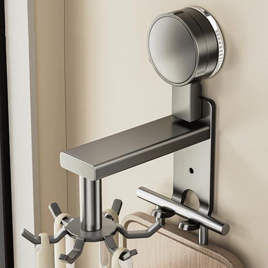 Вращающийся настенный крючок из алюминиевого сплава с присоской, настенный крючок без сверления для хранения кухонных принадлежностей под шкафом