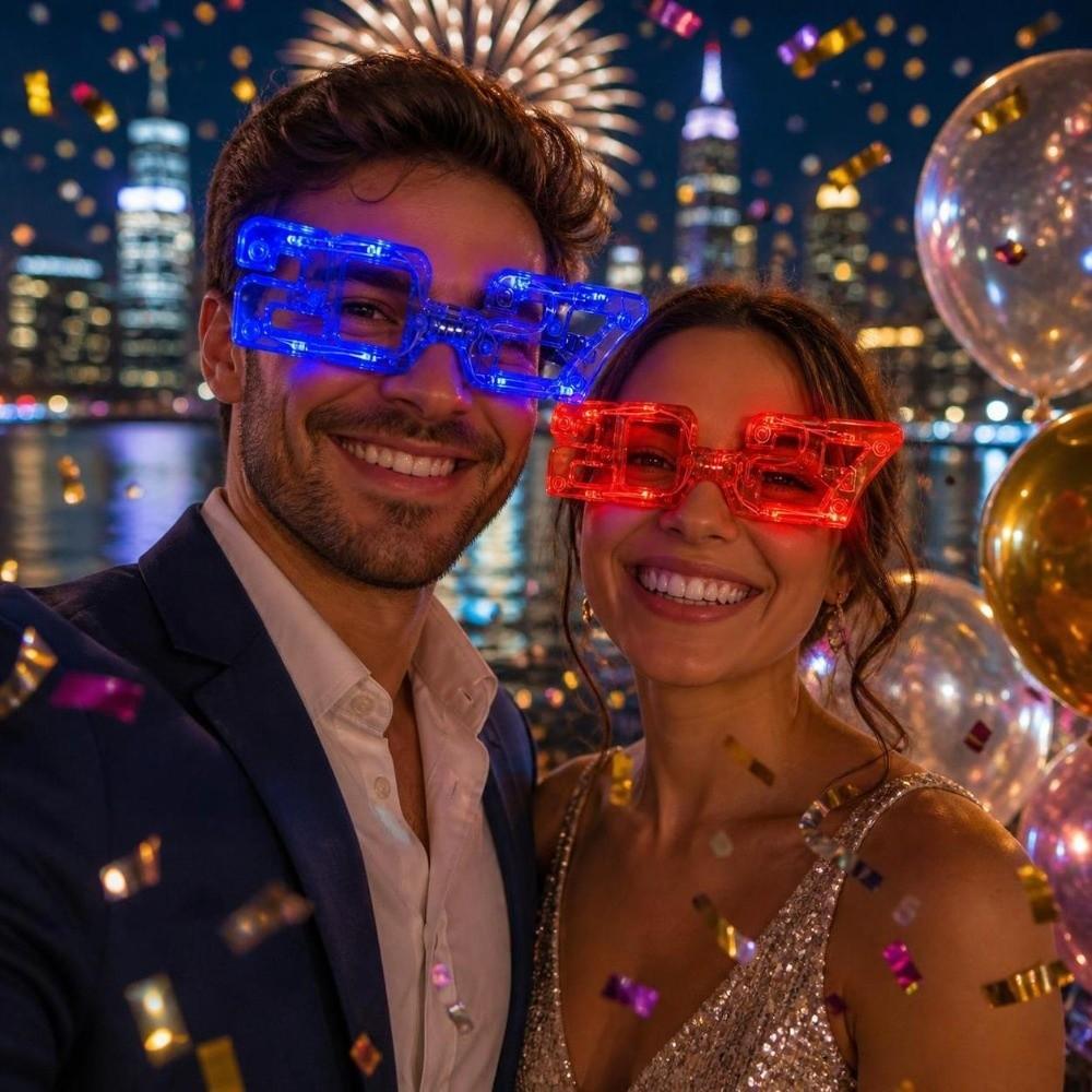 Funny 2027 LED Glow Glasses Square Shape New Year Party Glasses Christmas Party