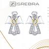 Earrings With S925 Cubic Zirconia, Angel Studs, Hearts, -Plated Angel