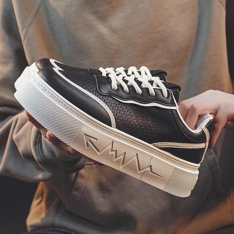 Мужские кроссовки, модная обувь для скейтбординга, легкая кожаная повседневная обувь для мужчин, обувь на шнуровке из вулканизированной кожи, обувь на платформе, теннисные туфли для мужчин