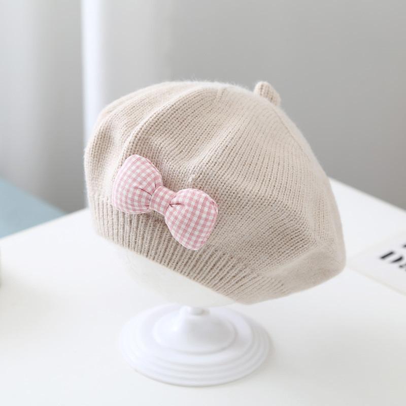 Fashion Baby Hat Solid Color Flower Girls Warm Beret Vintage Knitted Beret Hat Kids Autumn Winter Children Artist Painter Cap