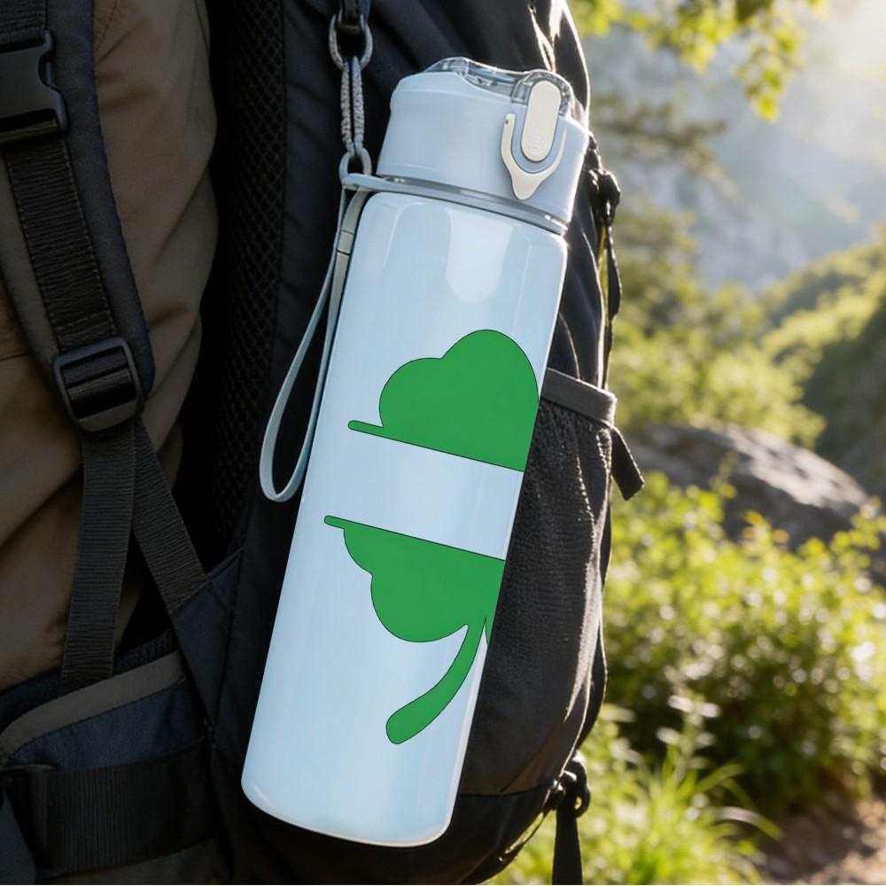1PC Simple Green Shamrock Clover Leaf 750ml Color Plastic Sports Water Bottle Leakproof Flip Straw Lid Suitable for Sports Office Home Use