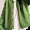 Зеленый вышитый вязаный кардиган, женская однотонная ретро-верхняя одежда, женский свитер, пальто, осенний свободный универсальный топ