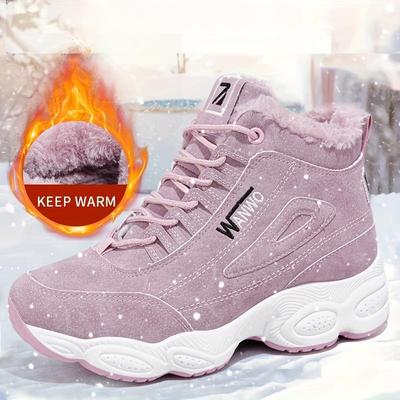 Осенняя и зимняя спортивная обувь Повседневная обувь из бархата и хлопка Теплая кожаная универсальная спортивная обувь с высоким берцем Женская