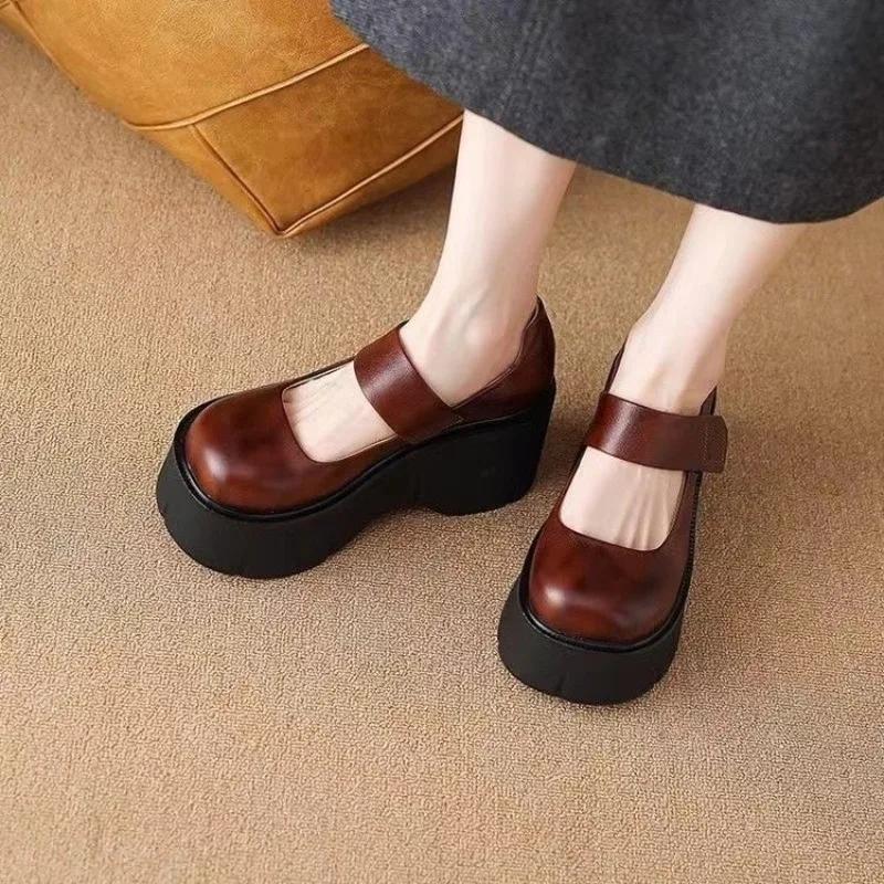 Модные туфли на танкетке для женщин 2024 года, новые туфли Мэри Джейн на толстом каблуке и платформе, простые и стильные женские туфли-лодочки Zapatos De Mujer