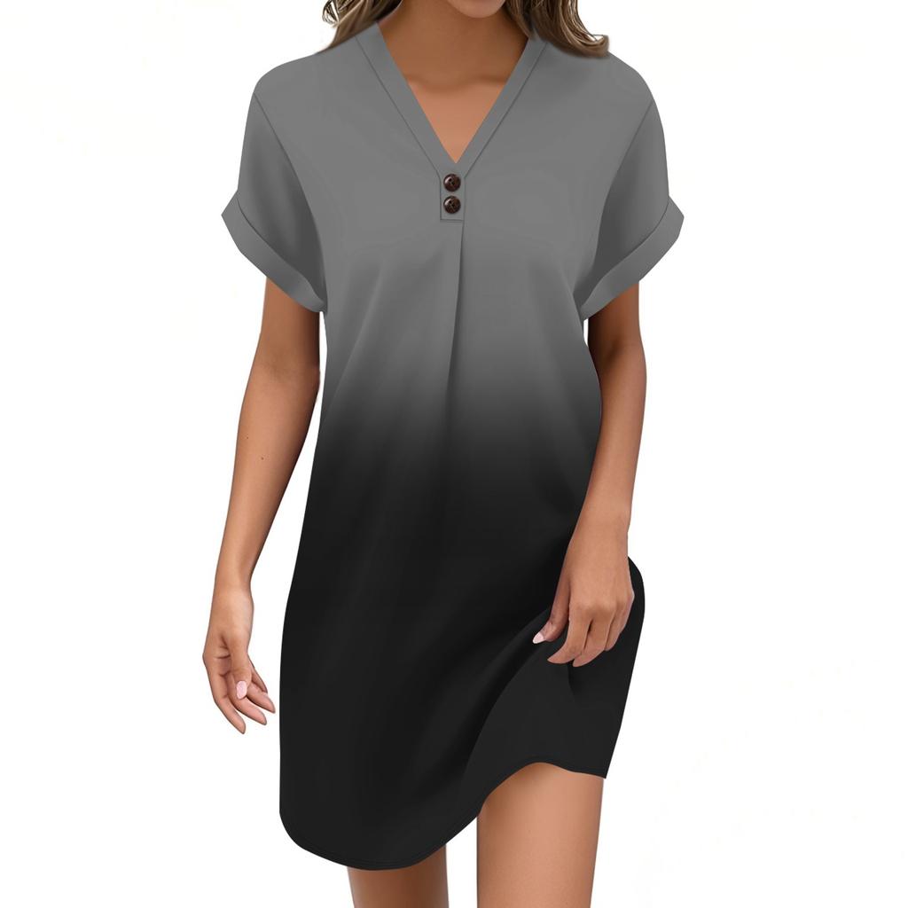 Женский модный джемпер с V-образным вырезом и градиентным принтом, повседневное платье на пуговицах