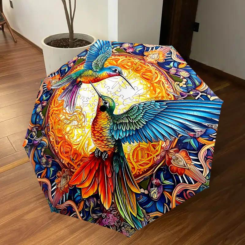 1PC Hummingbird Artwork Umbrella-8-Rib Reinforced, Automatic Open, Lightweight & Durable, Cute Fashion Accessory for Outdoor-P39