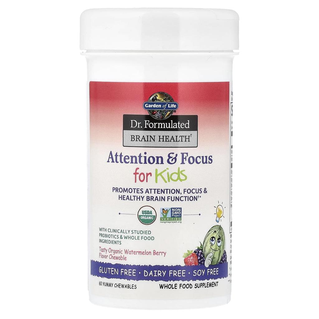 Dr. Formulated Brain Health, Attention & Concentration for Kids, Organic Watermelon Berry, 60 Tasty Chewables