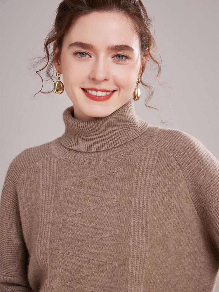 2025 Autumn/Winter Women's High Neck Cashmere Stripe Sweater
