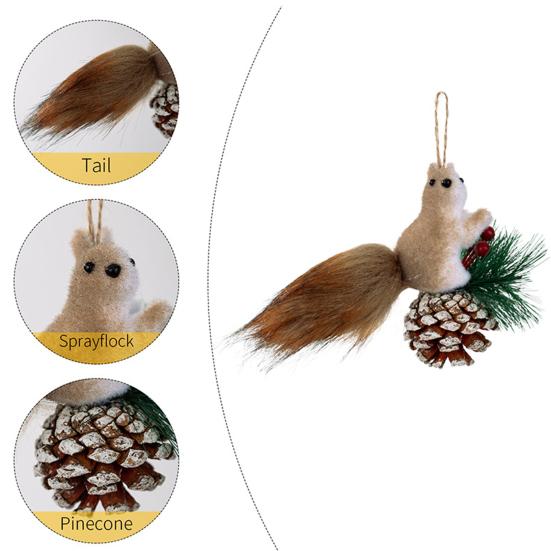 Foam Squirrel Ornament 3D Artificial Squirrel Figurine with Pine Cones Berries Cute Fake Animal Christmas Tree Hanging Decoration for Winter