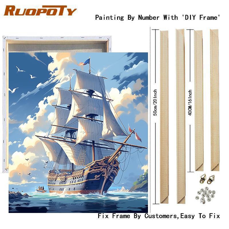 Рамка «сделай сам», картина по номерам, пейзаж, картина с лодкой, пейзаж, нулевая основа, ручная роспись, уникальный подарок, домашний декор 40x50 см