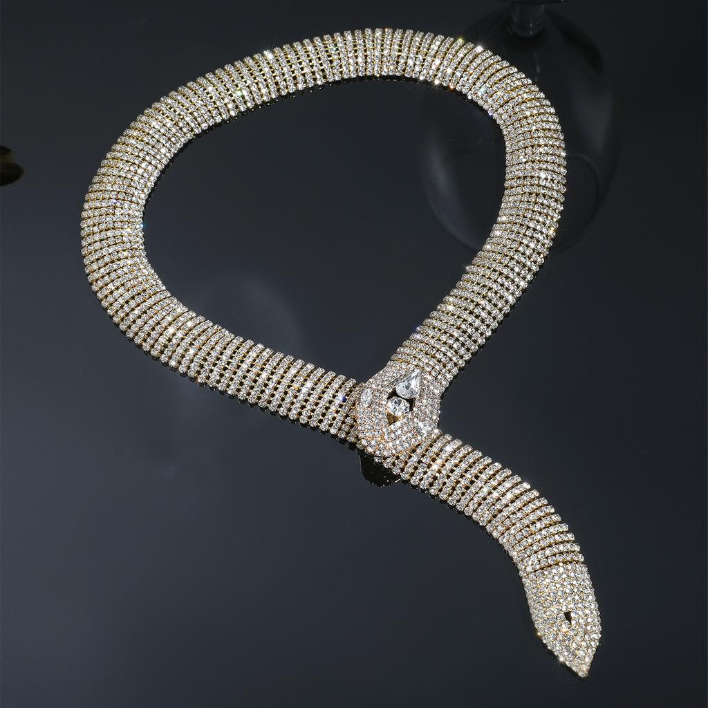 Personalised Exaggerated Crystal Necklace Fashion Long Snake Necklace Snake Bone Necklace Street Necklace Women's Necklace