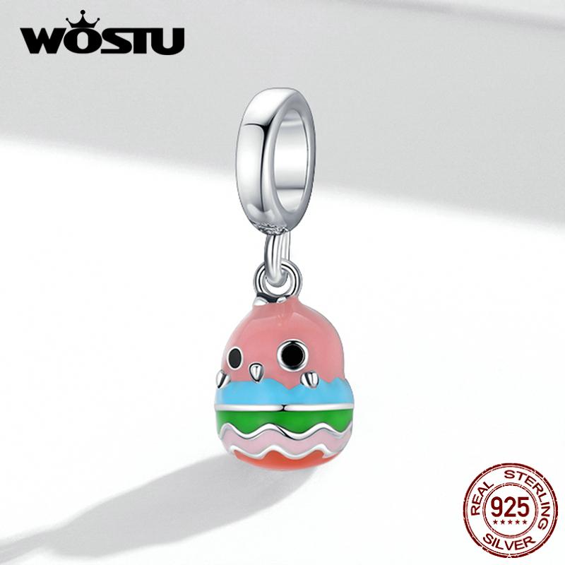 WOSTU Эмаль Веселая Волна Юбка Птица Серебряный 925 пробы Шарм Подвеска Подходит Браслет Изящные Ювелирные Изделия