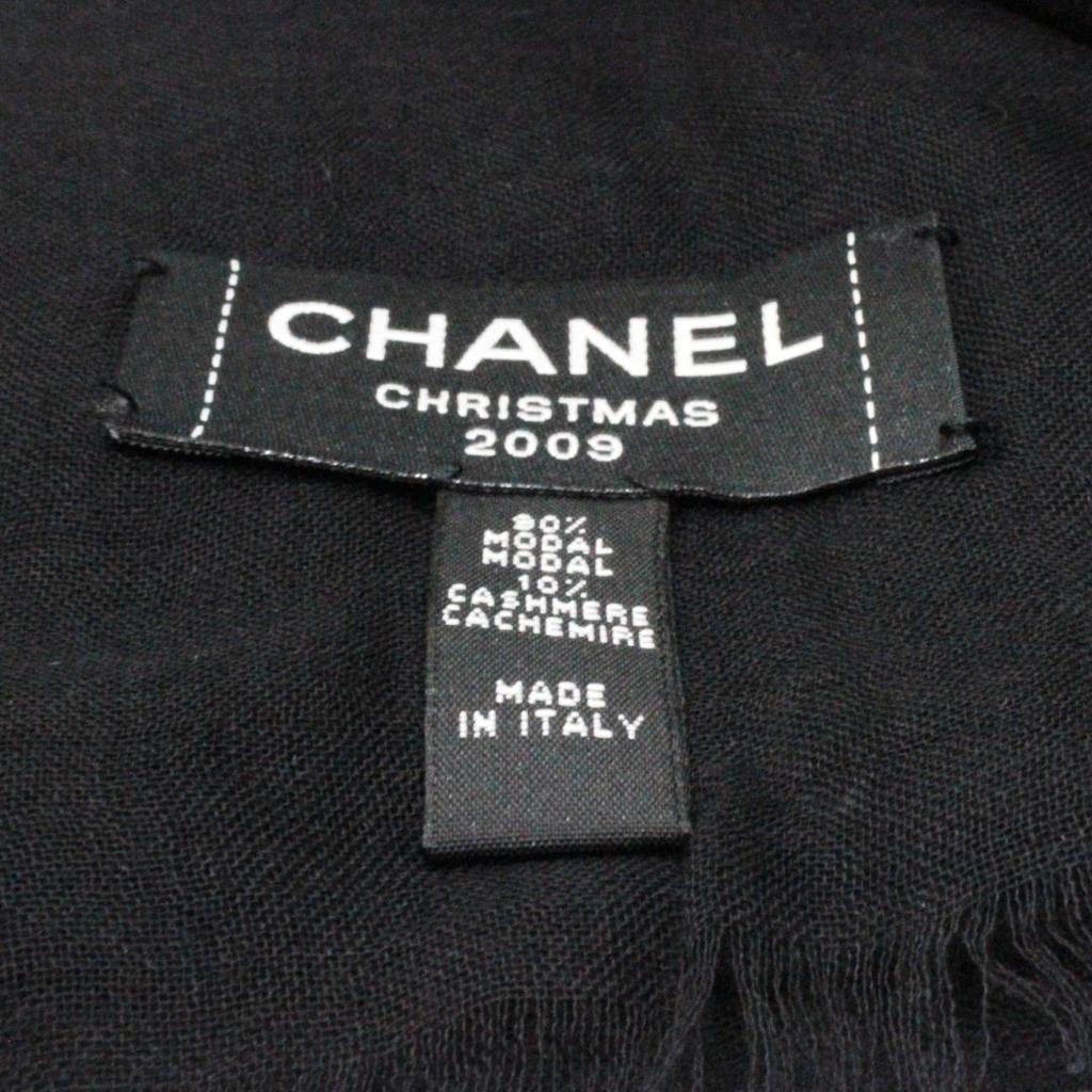 Б/у большая шаль Chanel Модал 90%/Кашемир 10%/Черная [В отличном состоянии]