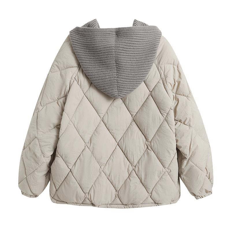 Осень-зима 2023, стеганое хлопковое пальто, женская куртка, женская короткая куртка из двух предметов с хлопковой подкладкой, верхняя одежда с капюшоном