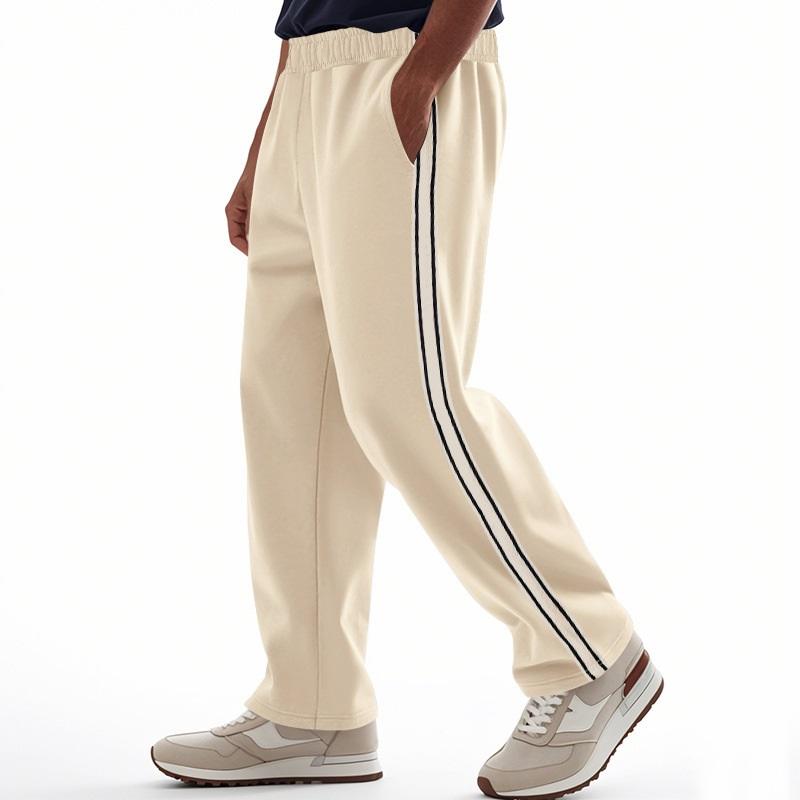 Men's Striped Track Pants Summer Casual Straight Leg Athletic Pants Elastic Waist Joggers