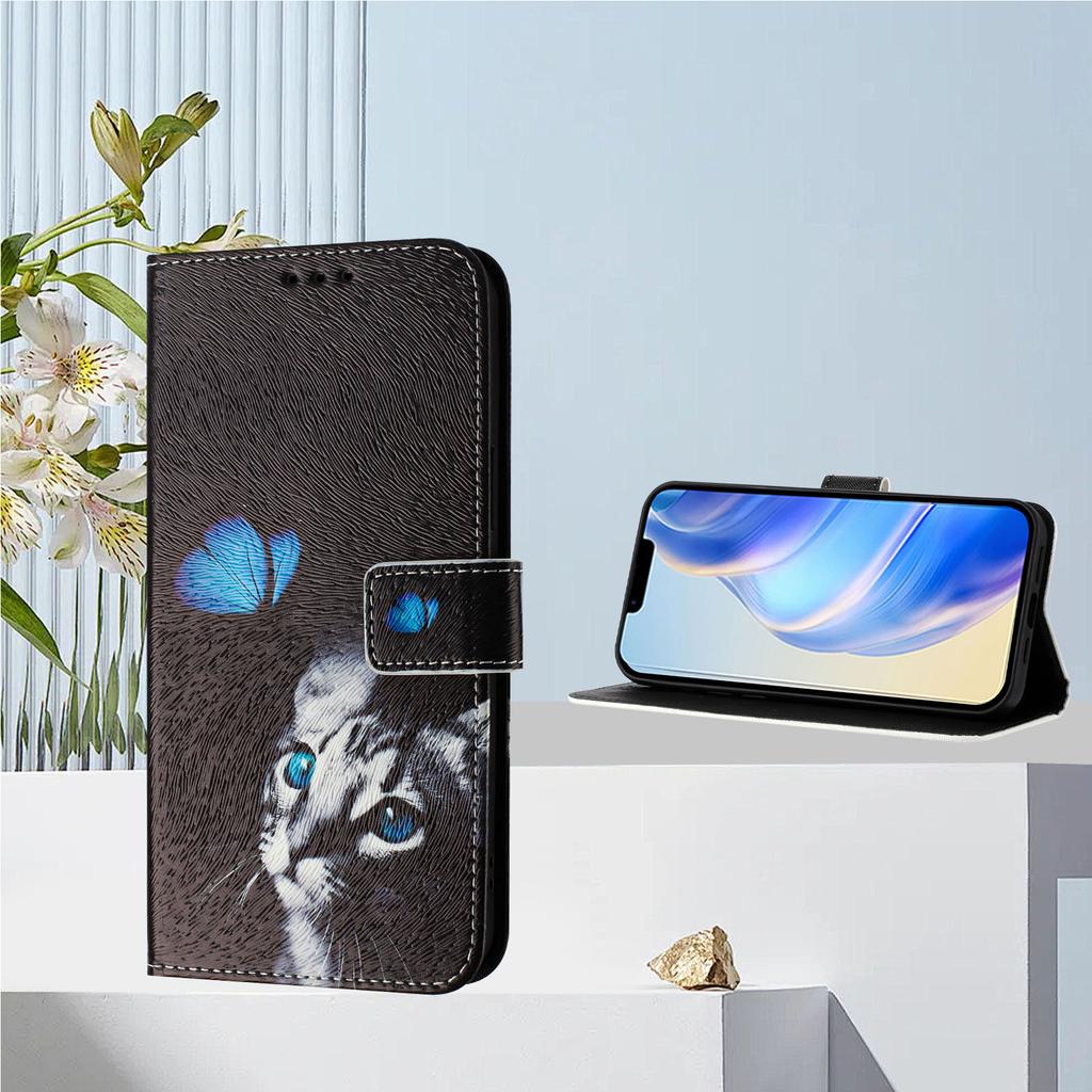 Роскошный кожаный чехол-книжка с рисунком бабочки и кошки для Motorola Moto G60, G40 Fusion, G10, G20, G30, G Play, G Power, Edge 50 NEO...
