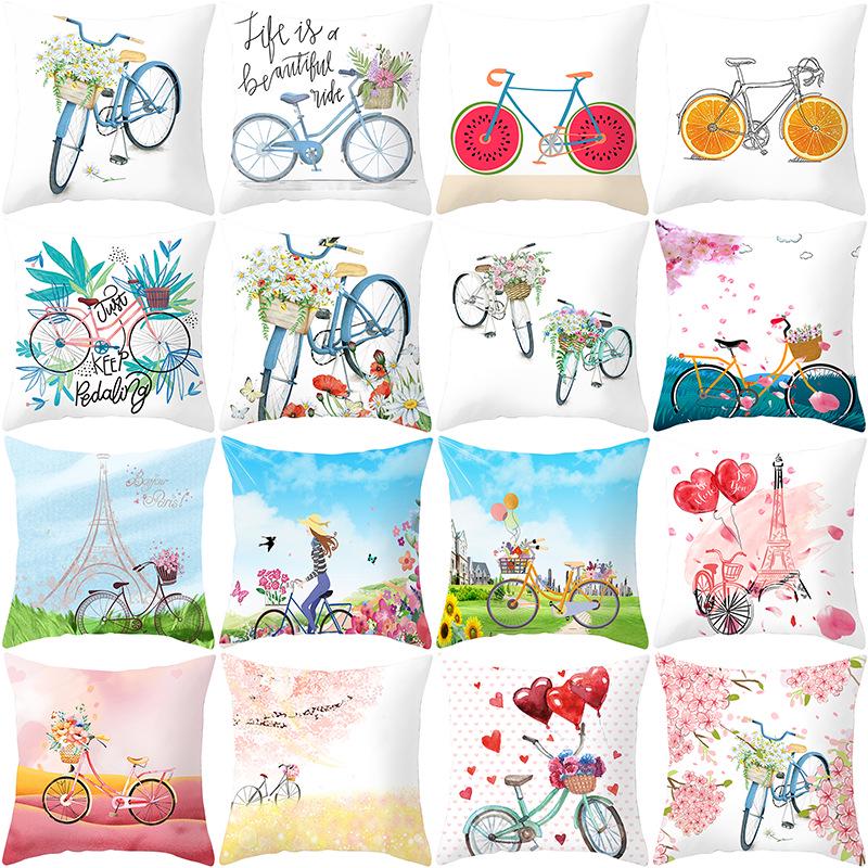 Flower and Grass Bicycle Pillow Cover for Home Ins Nordic Pillow Photo Small Fresh Cushion