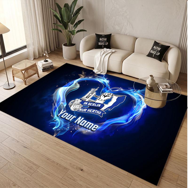Индивидуальный ковер с принтом узора Hertha BSC, именем и текстом, мягкий, нескользящий коврик для пола для домашнего интерьера