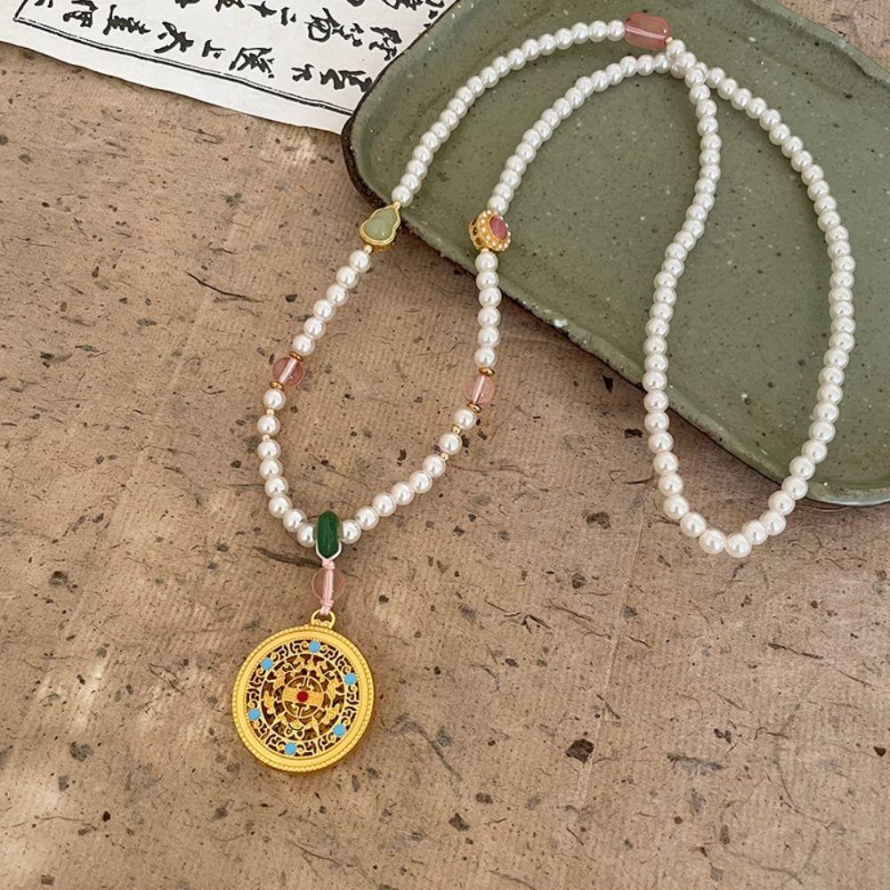 Zinc Zinc Alloy Pendant Pearl Beaded Necklaces Lucky Bag Vintage Sweater Chain  Cheongsam